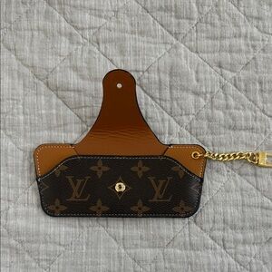 Not Authentic Louis Vuitton Brown Monogram Eye Glass Holder with Gold Chain